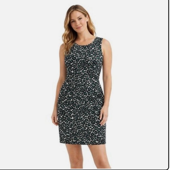 J Cew Black, Green, and White Leopard Print Sleeveless Sheath Dress, 2 - Picture 11 of 11